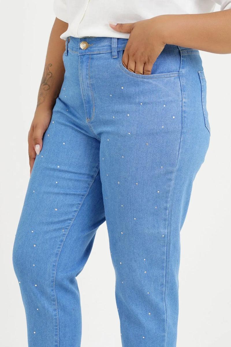 Calça Mom Plus Size Letícia Strass Jeans
