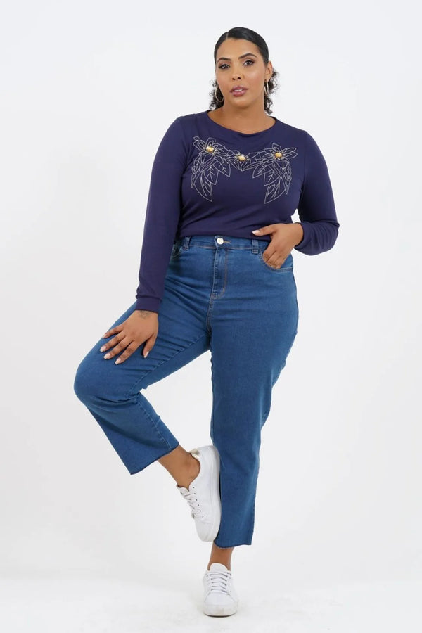 Calça Reta Cropped Plus Size Espanha Jeans