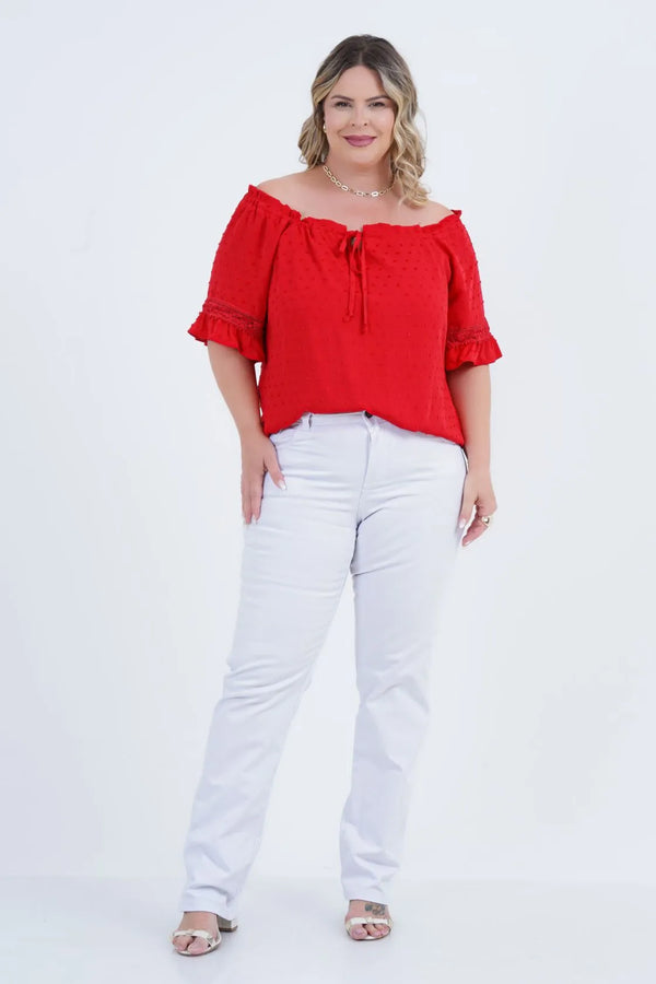 Calça Reta Plus Size Feminino Liberdade Sarja
