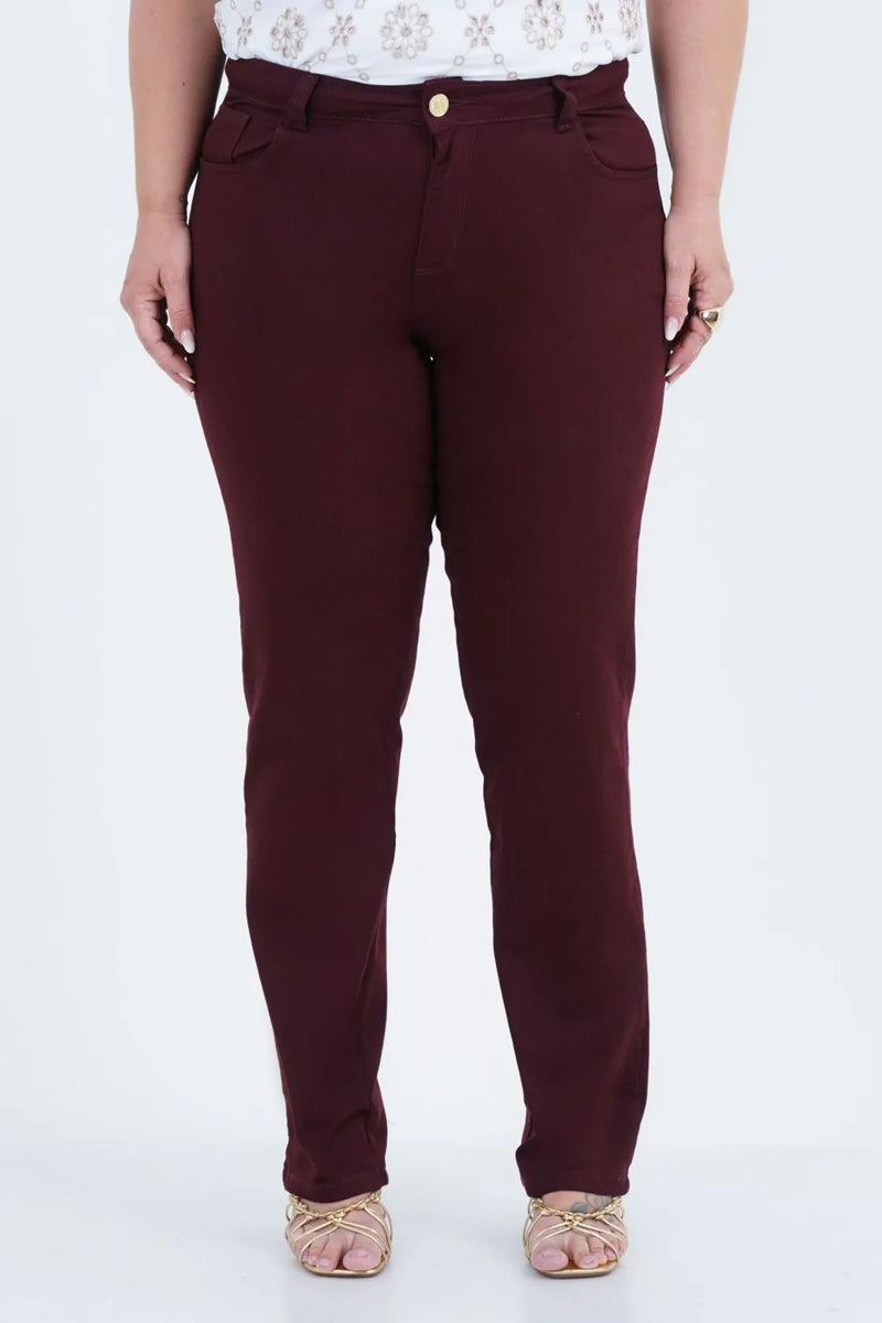 Calça Reta Plus Size Feminino Liberdade Sarja