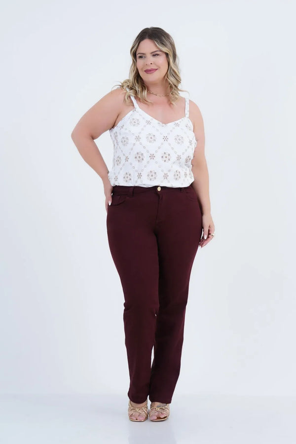 Calça Reta Plus Size Feminino Liberdade Sarja