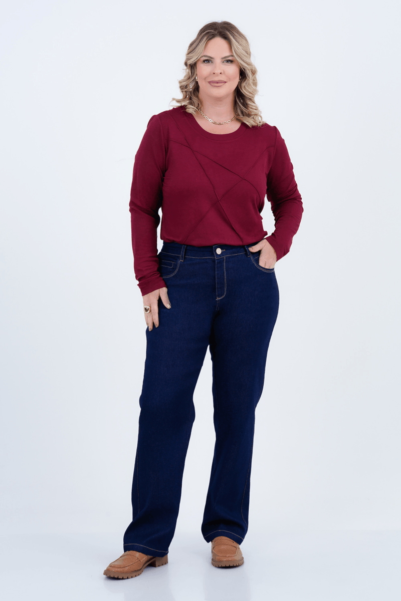 Calça Plus Size Feminino Reta Jeans Anil