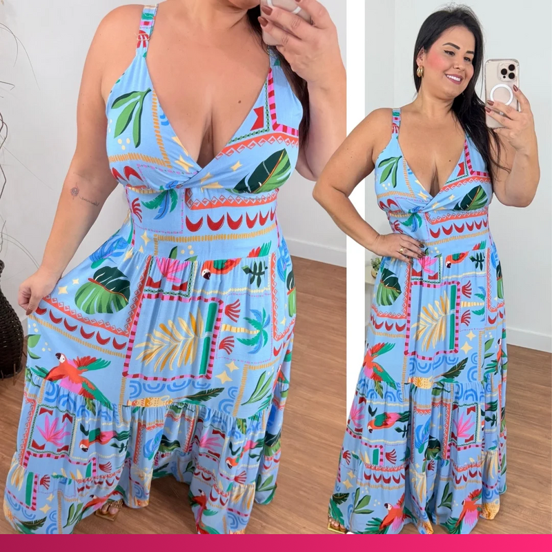 Vestido Alça Stefany Azul Claro Plus Size