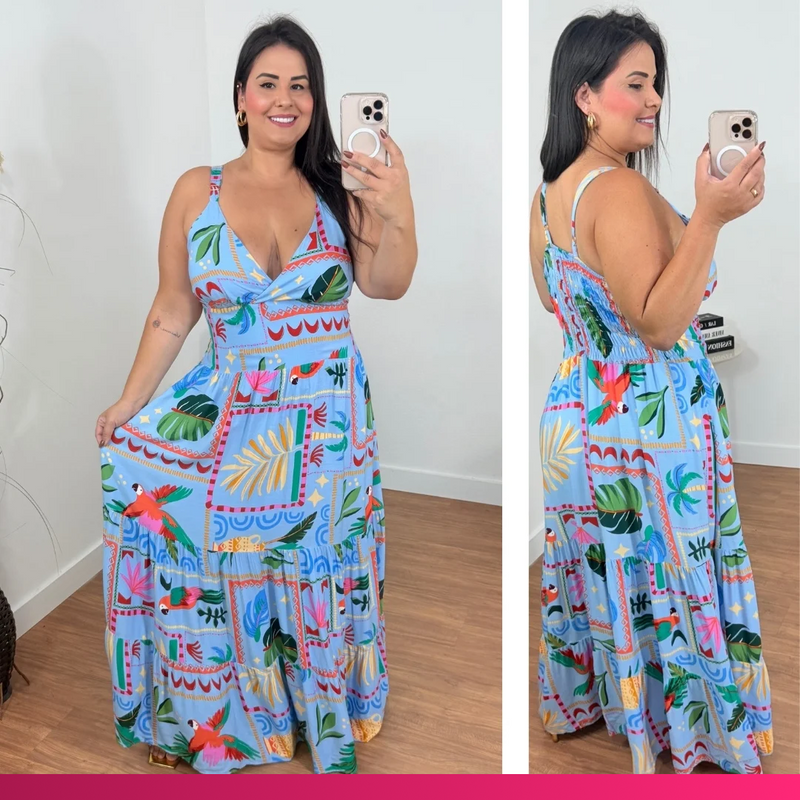 Vestido Alça Stefany Azul Claro Plus Size
