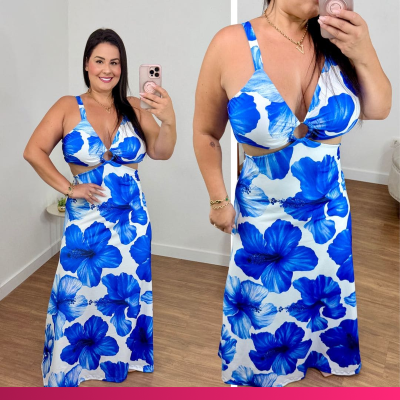 Vestido Alça Stefany Azul Plus Size