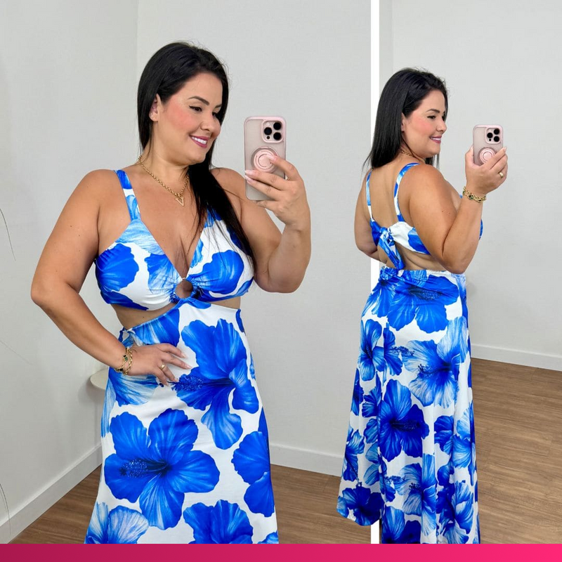 Vestido Alça Stefany Azul Plus Size