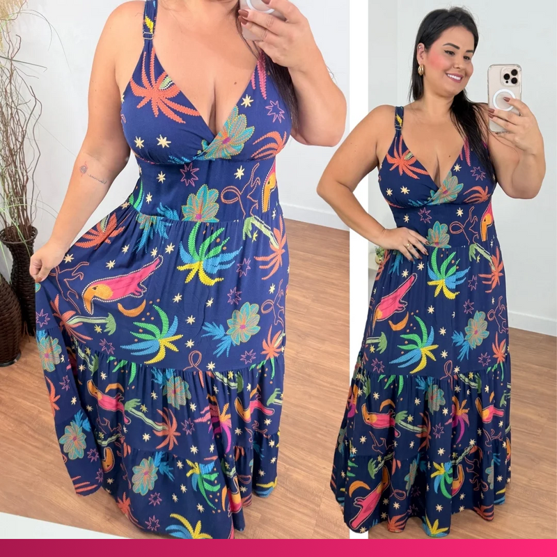 Vestido Alça Stefany Azul Marinho Plus Size