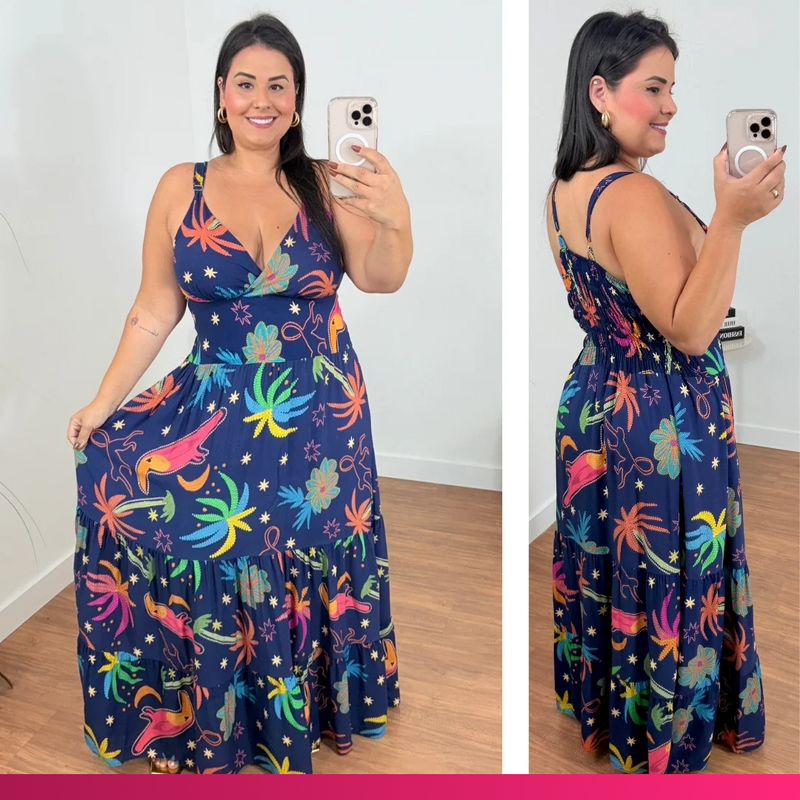 Vestido Alça Stefany Azul Marinho Plus Size