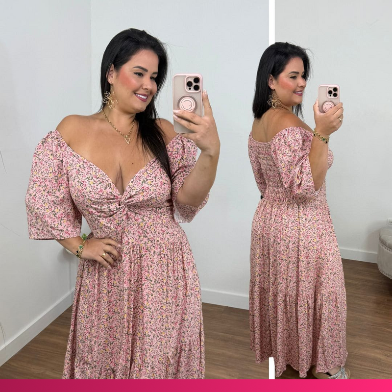 Vestido Longo Babi Floral Rosa Plus Size