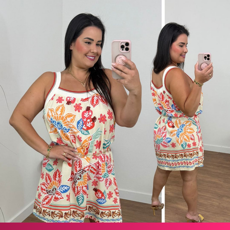Vestido Curto Tropical Nude Plus Size