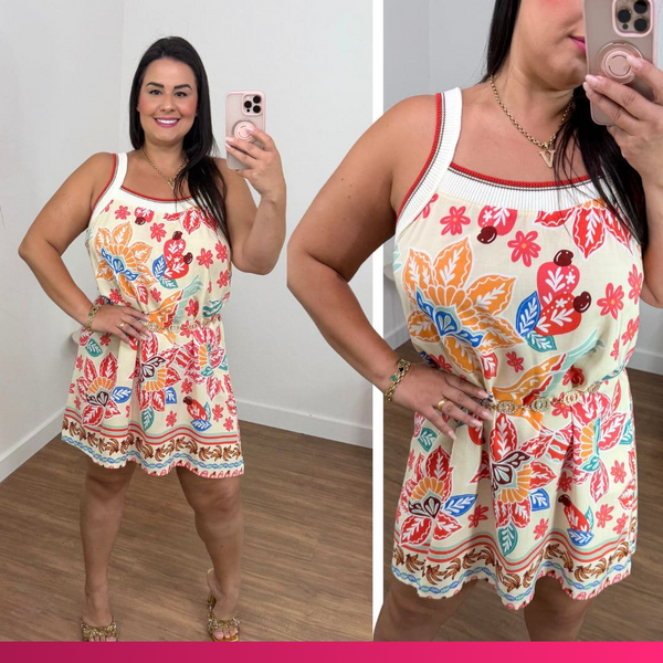 Vestido Curto Tropical Nude Plus Size