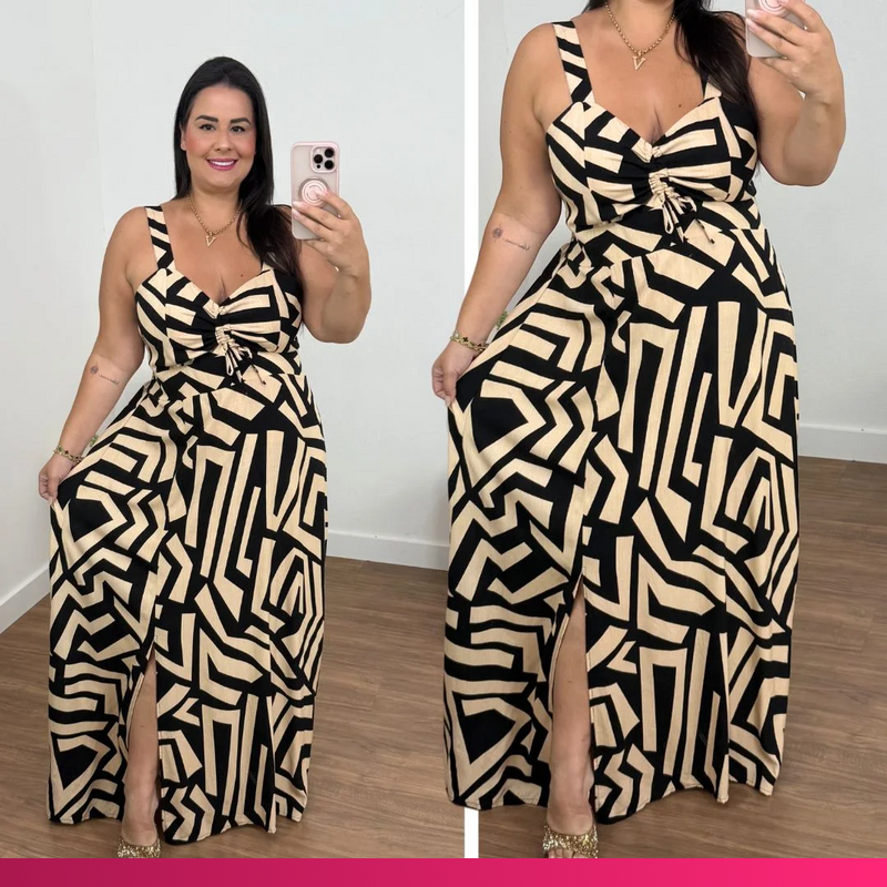 Vestido Estampado Preto Plus Size