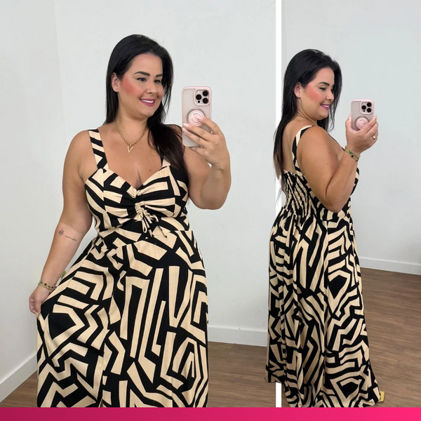 Vestido Estampado Preto Plus Size