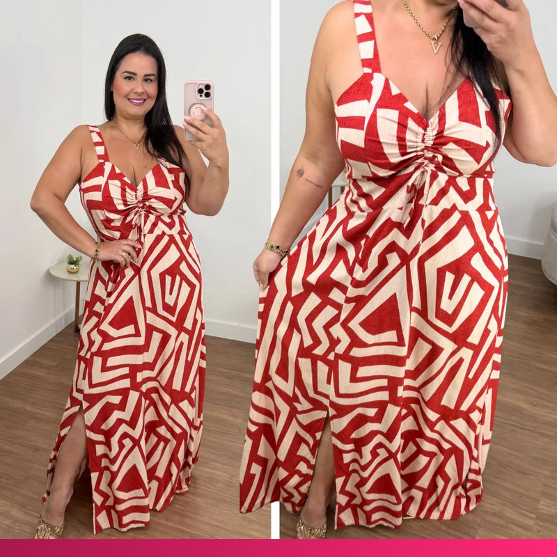 Vestido Estampado Terra Cota Plus Size