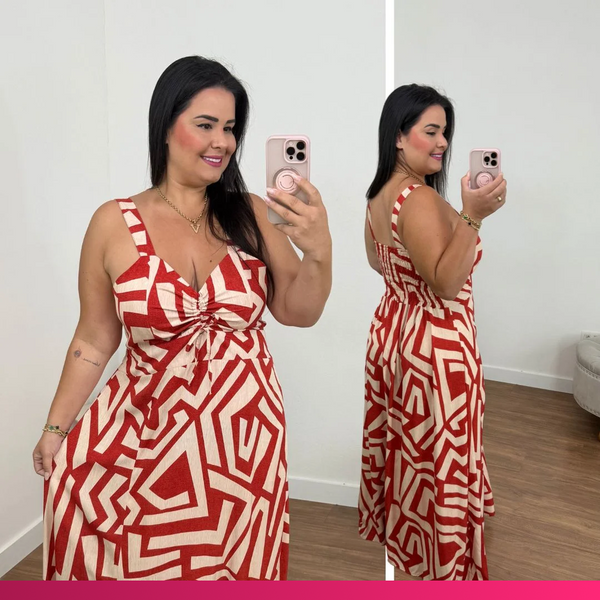 Vestido Estampado Terra Cota Plus Size