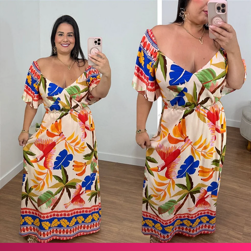 Vestido Nude Tropical Plus Size