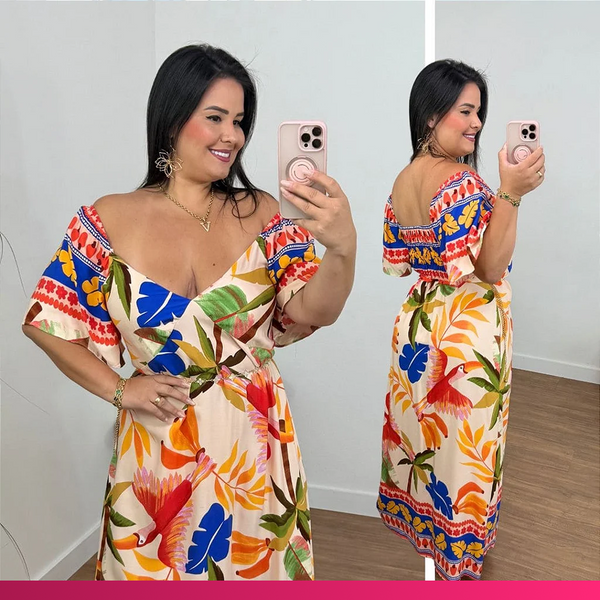 Vestido Nude Tropical Plus Size
